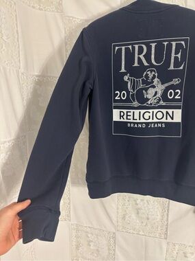 Y2K Navy Blue True Religion Bejeweled Buddha 1/4 Zip Jacket Size Size L-XL